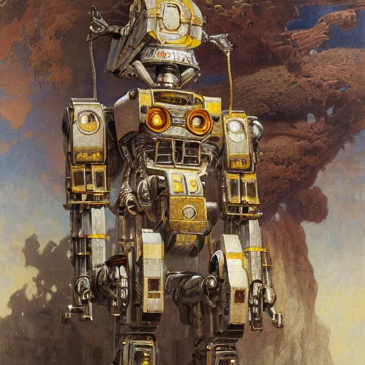 Image similar to highly detailed painting of a robotic humanoid baboon mecha, painting by gaston bussiere, craig mullins, j. c. leyendecker, lights, art by ernst haeckel, john william godward, hammershøi, alex grey, dmt, symmetric, masterpiece details, hyper - detailed, hd, hdr, 4 k, 8 k