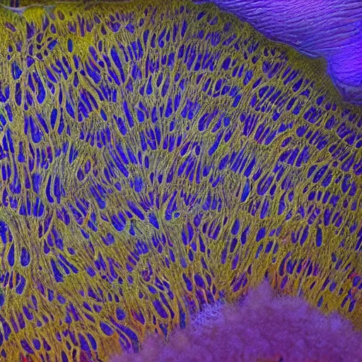 Image similar to beautiful and artistic mycelium on a fantastic planet and unusual inhabitants of the oceans, highly detailed, Pattern with optical illusion