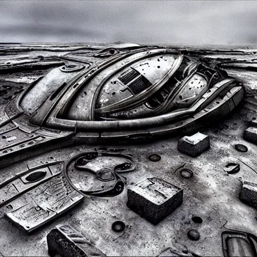 Image similar to crashed spaceship on an abandoned planet giger