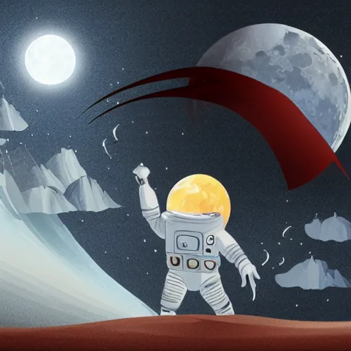 Prompt: fantasy illustration of moon landing