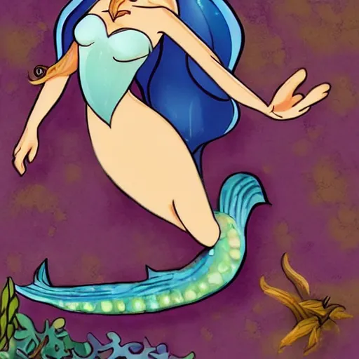 Prompt: mermaid [ disney's ariel ] in isekai style