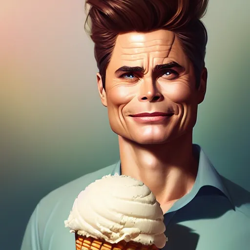 Image similar to full body anthropomorphic ice cream cone resembling rob lowe!, charlie bowater, artgerm, ilya kuvshinov, krenz cushart, ruan jia, realism, ultra detailed, 8 k resolution