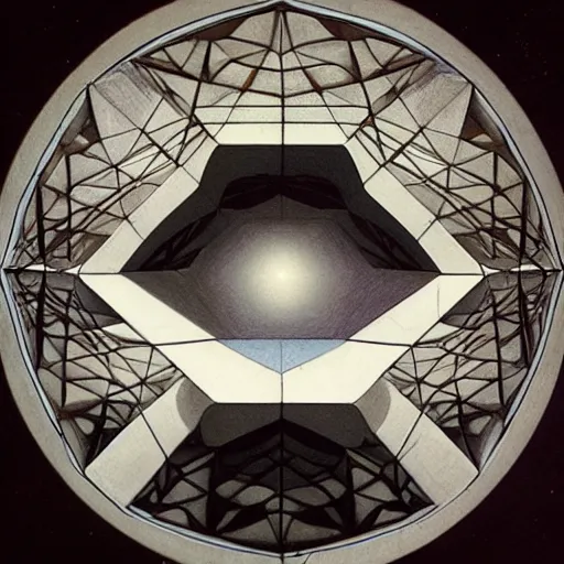 Image similar to lasr dinner by da Vinci in impossible geometry, Escher