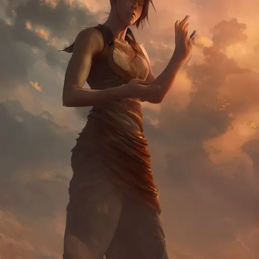 Image similar to hinata, posing heroically, heavenly, full body close-up shot, elegant, realistic character concept, high fantasy, light atmosphere, golden ratio, cinematic lighting, hyperdetailed, high resolution, insanely detailed and intricate, artstation, Marc Simonetti, Greg Rutkowski, octane render, 8k