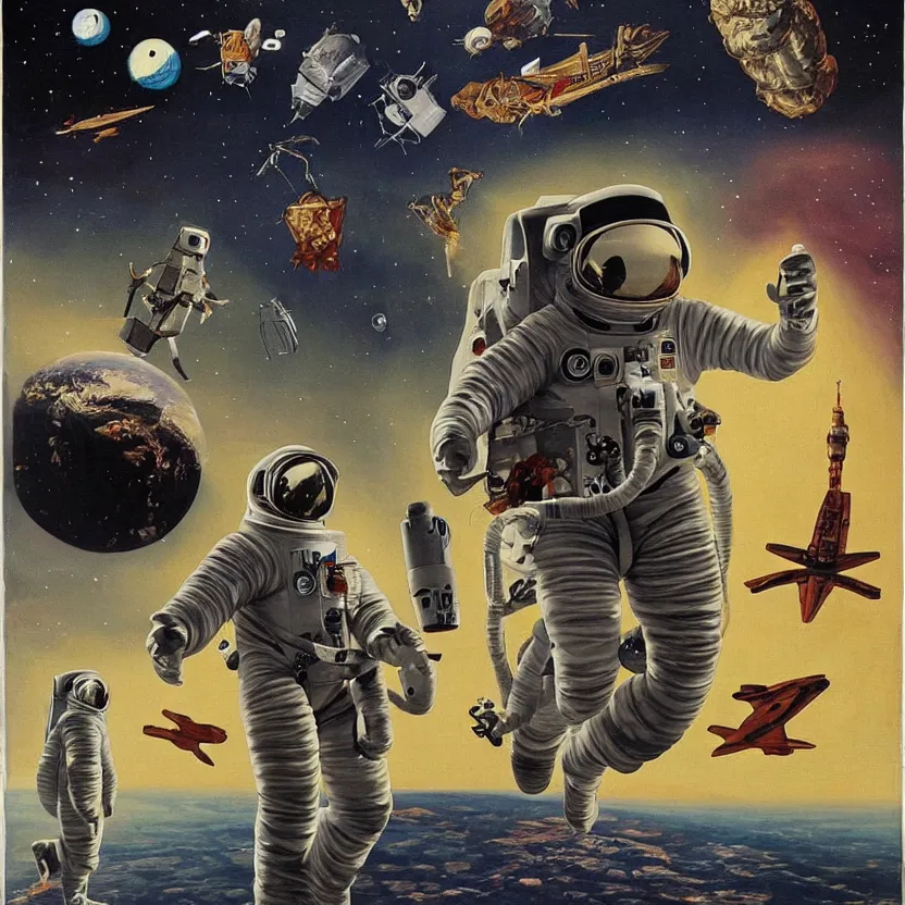 Image similar to anatomy of an astronaut. pulp sci - fi art for omni magazine. high contrast. baroque period, oil on canvas. renaissance masterpiece. trending on artstation. retrofuturism.