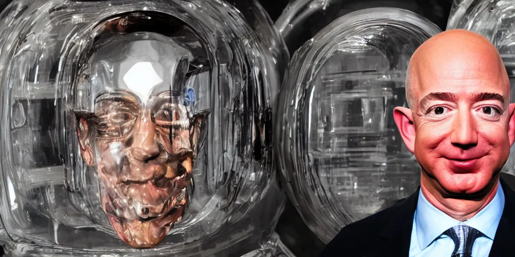 Prompt: jeff bezos's head in one of those jar things from futurama