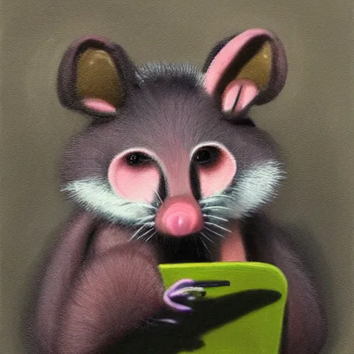 Prompt: creepy possum holding a knife by wiebke rauers