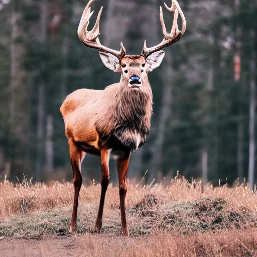 Prompt: A glorious stag standing in the middle of the room