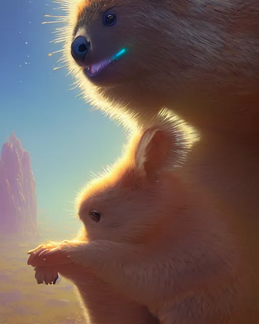 Prompt: highly detailed surreal vfx portrait of a sacred quokka, stephen bliss, unreal engine, greg rutkowski, loish, rhads, beeple, makoto shinkai and lois van baarle, ilya kuvshinov, rossdraws, tom bagshaw, alphonse mucha, global illumination, detailed and intricate environment