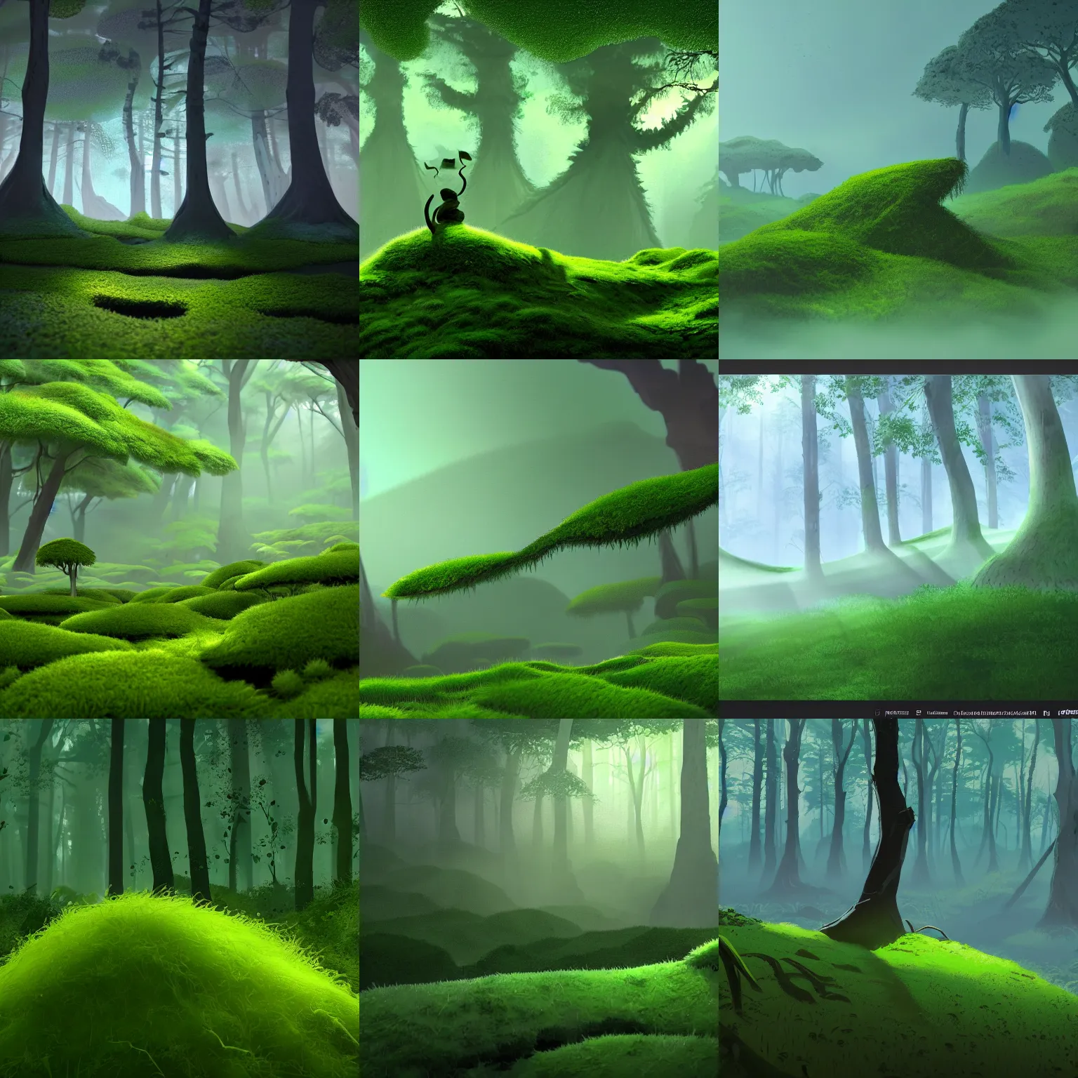 Prompt: closeup bloulder covere with moss fly in the sky, in gentle green dawn light, meadow background, eyvind earle, studio ghibli painting, cinematic lighting, volumetric lighting, smooth, sharp focus, highly detailed, render in unreal engine 5, artstation, deviantart, behance, trending, epic composition, octane, light rays, award - winning