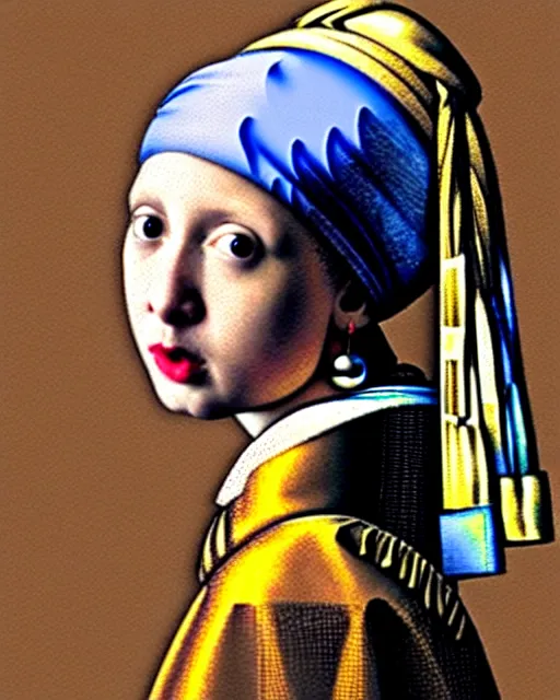 Image similar to girl with a pearl earring as a portrait of a girl in modern clothing