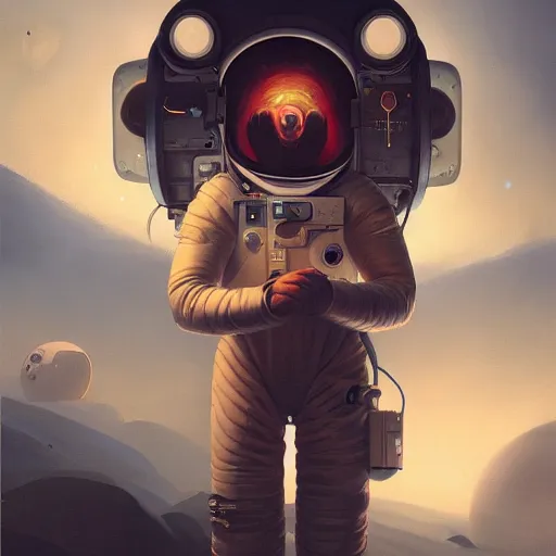 Prompt: astronaut from 2 0 4 8, painted by peter mohrbacher, 8 k, dramatic lighting, dark fantasy