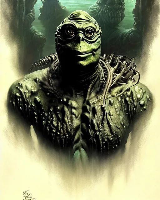 Image similar to portrait of the creature from the black lagoon, fantasy character portrait, ultra realistic, concept art, intricate details, highly detailed by greg rutkowski, gaston bussiere, craig mullins, simon bisley