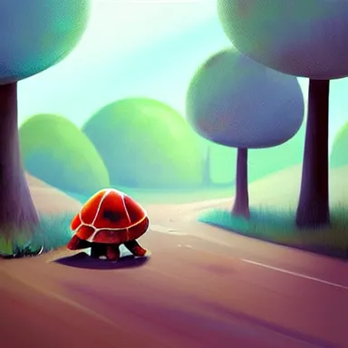 Image similar to Goro Fujita ilustration a cute turtle happily walking through the forest, painting by Goro Fujita, sharp focus, highly detailed, ArtStation