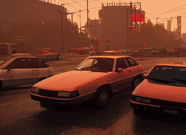 Prompt: gta game in moscow, 1 9 9 0, playstation 5 screenshot, mega details, dark night, orange lights, heavy rain, fog, beautiful rtx reflections, soviet suburbs, photorealistic, unreal engine 5, octane render, volumetric light, cg society, 4 k, 5 0 mm bokeh, russian lada car, artstation