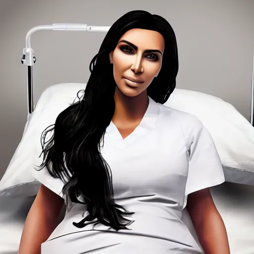 Image similar to kim kardashian exhausted working as a nurse in canada, photorealistic, dynamic light, ultra detailed