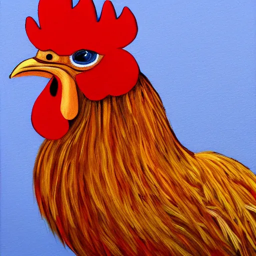 Image similar to painting of a rooster with human ears ear