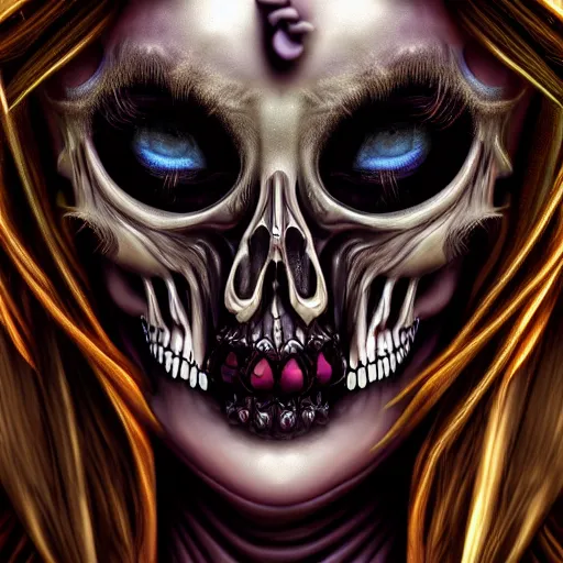 Prompt: candid photographic close - up - portrait, goddess of death, by anne stokes, photorealism, uhd - resolution, hyperdetailed