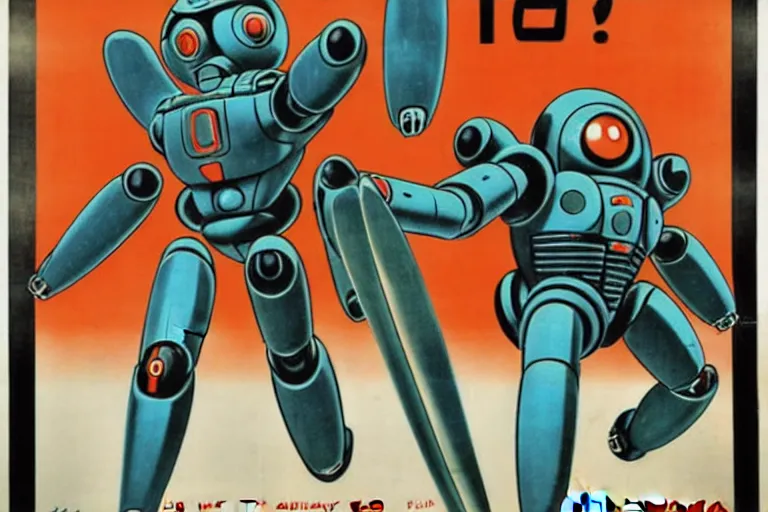 Prompt: 1940s, war, anime, poster, tachikoma