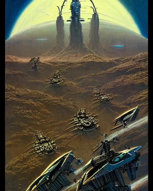 Prompt: attack of the killer robots, concept art, intricate details, highly detailed, vintage sci - fi poster, retro future, in the style of chris foss, rodger dean, moebius, michael whelan, and gustave dore