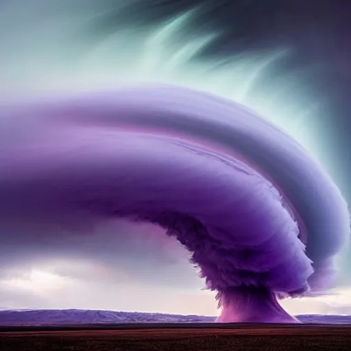 Image similar to amazing photo of a purple clouds in the shape of a tornado by marc adamus, beautiful dramatic lighting