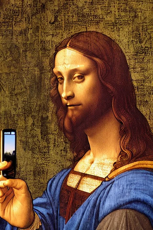 Image similar to leonardo da vinci taking a selfie