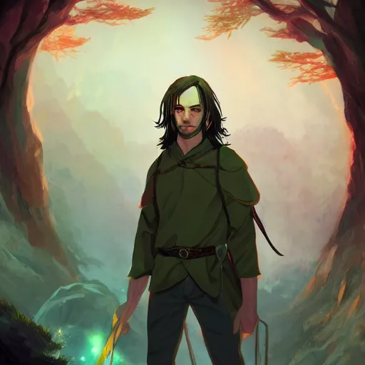 Image similar to J.R.R. Tolkien as Aragorn, ambient lighting, 4k, anime key visual, lois van baarle, ilya kuvshinov, rossdraws, artstation