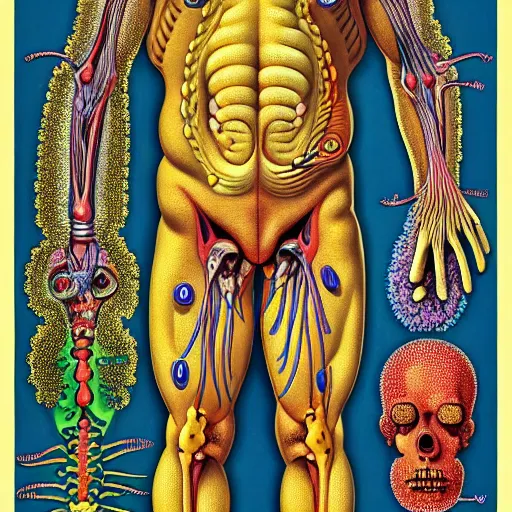 Image similar to homer simpson anatomy by ernst haeckel, masterpiece, vivid, very detailed