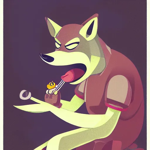 Image similar to A Detailed Award Winning Masterpiece trending on artstation of an Anthropomorphic Wolf smoking a joint,