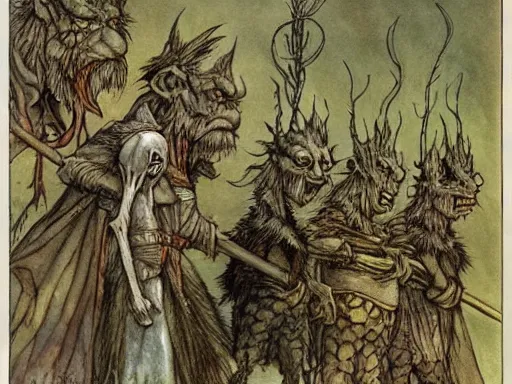 Prompt: goblins by arthur rackham and by Tony DiTerlizzi and by brian froud