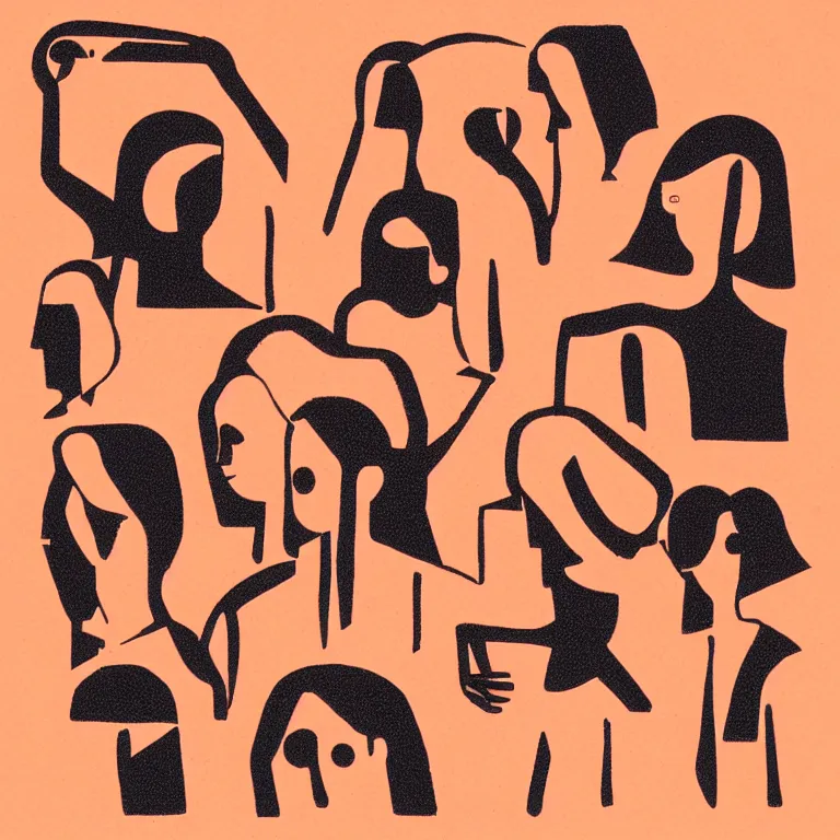 Image similar to simple risograph graphic illustration, community of people, basic shapes, orange white and black, clean edges