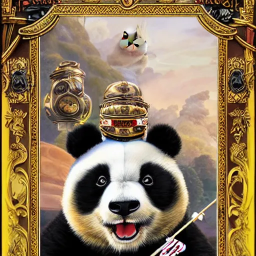 Image similar to panda bears playing cards, realistic, regal, refined, detailed digital art, michael cheval, walt disney ( 1 9 3 7 ), francois boucher, oil painting, steampunk, highly detailed, cinematic lighting, unreal engine, 8 k