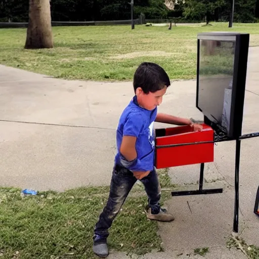 Image similar to photo of a kid smashing his tv