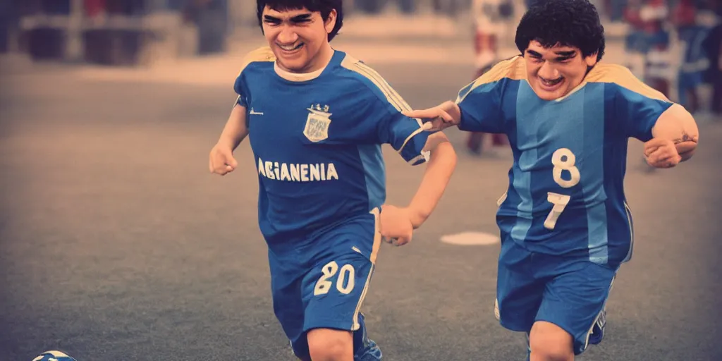 Prompt: funko of young thing maradona with big head, argentina t - shirt, smile, no beard, stand with a ball under his left foot, max resolution, high contrast, cinematic, light cinematic, volumetric, realistic, cinematic lighting, octane render, hyper realistic