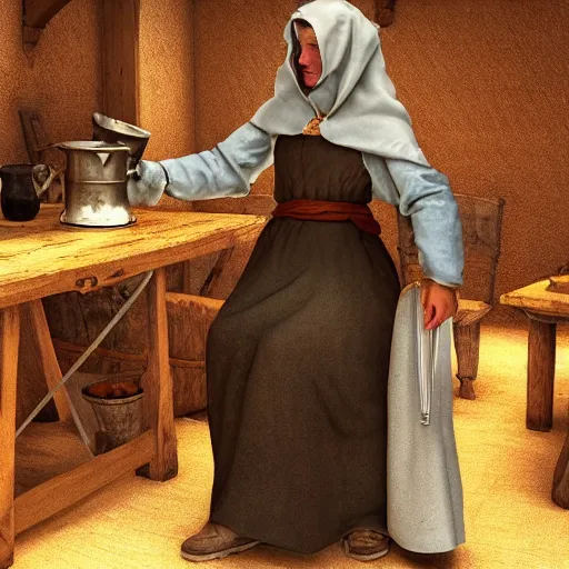 Image similar to peasant woman in medieval tavern, trending on artstation