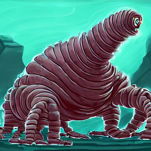 Prompt: a giant earth worm, raising from the abyss, poisonlake mech speedpaint by michaelloos
