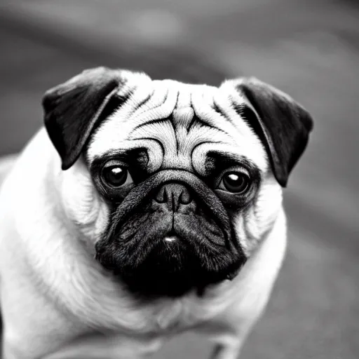 Prompt: a buffed pug with muscles, black and white, intricate, masterpiece, stunning