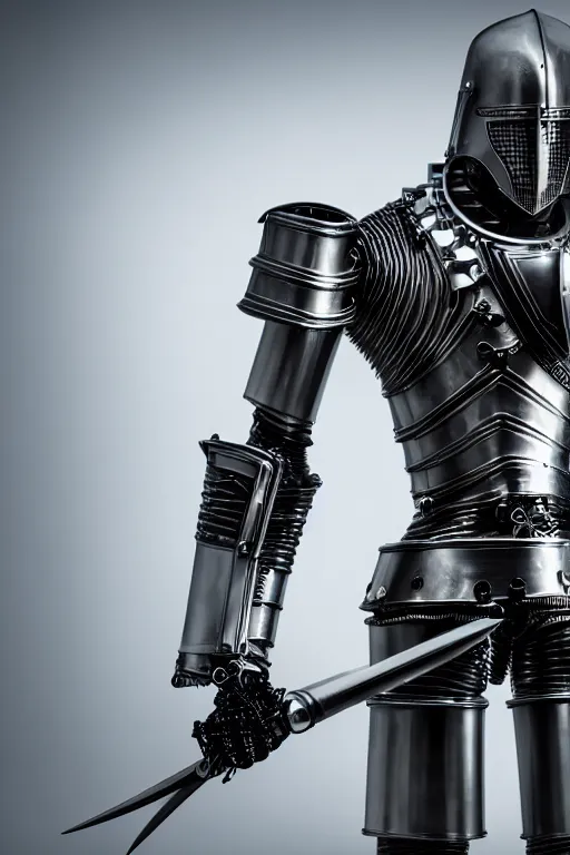 Image similar to medieval cybernetic robo - knight, symmetrical, cinematic, elegant, demonic atmosphere, professional studio light, real dlsr photography, sharp focus, made by hans giger, 4 k, ultra hd, sense of awe