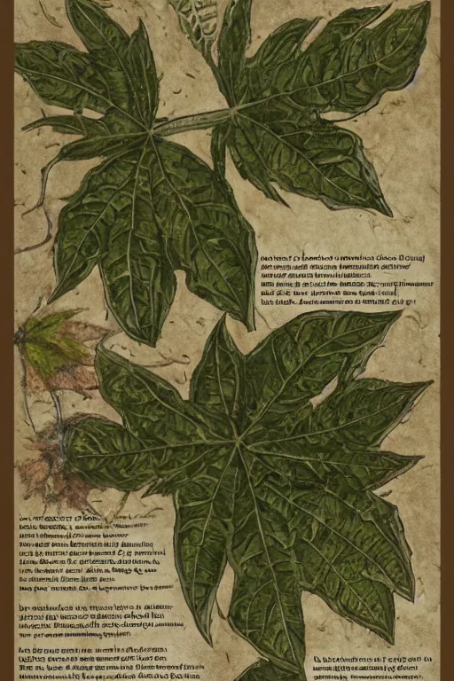 Image similar to scan of the cursed leaves of an old cursed herbarium, by john howe, infographic, textbook, marginalia, cursed, alien