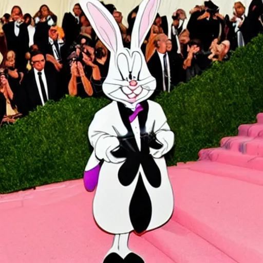 Image similar to photo of bugs bunny at the met gala