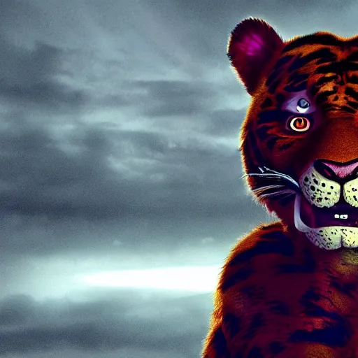 Image similar to a movie poster for a horror movie about Tony the Tiger, cinematic, dramatic lighting