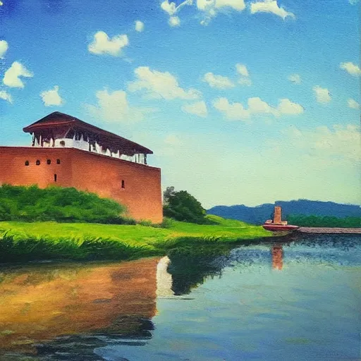 Prompt: “a realistic panting of a old fort”