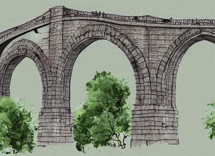 Image similar to an illustration of segovia aqueduct, trending on artstation