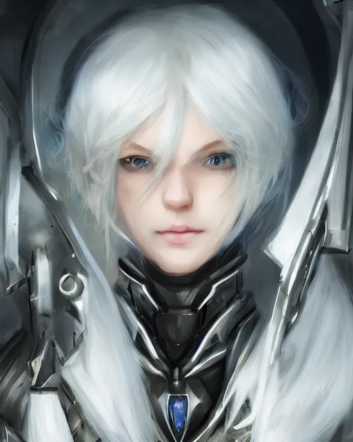 Prompt: perfect white haired girl, warframe armor, beautiful, dreamy, pretty face, blue eyes, portrait, detailed, scifi, utopian architecture in the background, laboratory, 4 k, ultra realistic, aura of light, cinematic, high detail, masterpiece, art by akihito tsukushi, akasuki brightmind