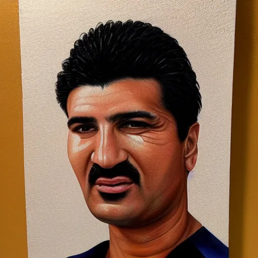 Image similar to painting of ali daei, realistic, hyperrealism, studio lighting, detailed