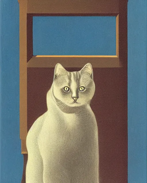 Prompt: portrait of a cat by rene magritte