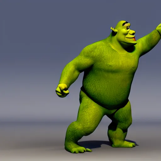 Image similar to shrek as an angle with wings and a halo, 3d render, fake light, dancing, detailed, textured