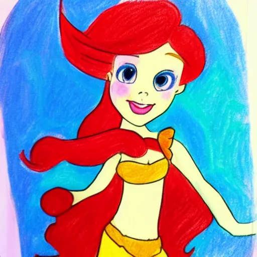 Prompt: child's crayon drawing of ariel