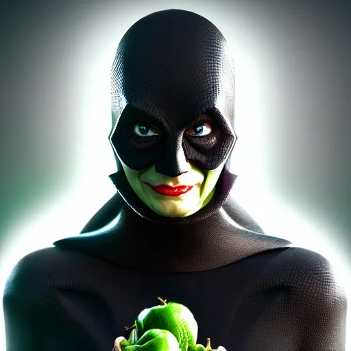 Image similar to vegan supervillain, UHD, hyperrealistic render, highly detailed, 4k, artstation