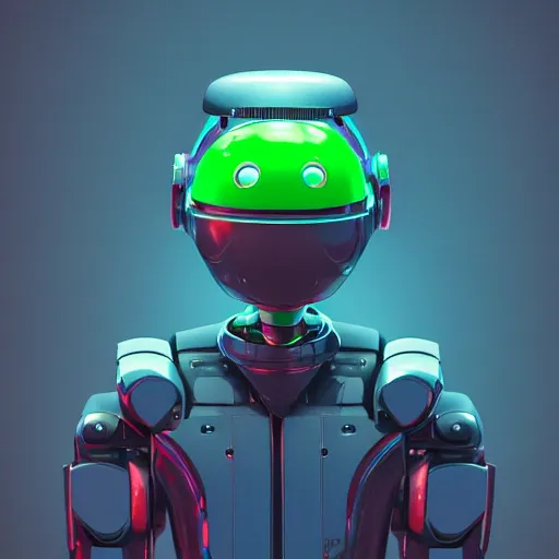 Image similar to a robotic android in a buckethat and raincoat, synthwave, artstation, blender, octane render, 8k